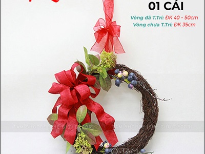 Vòng nguyệt quế Noel Handmade nửa vòng lớn ĐK 40cm VNGQ-X-44